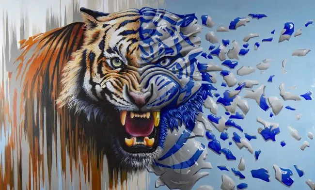 peinture d'un tigre avec effets céramique
